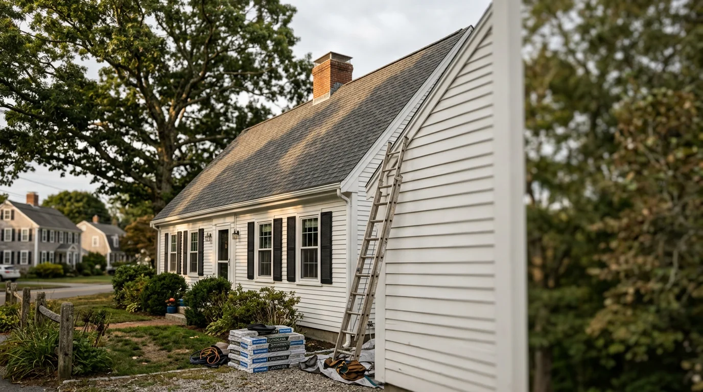 Professional roofer installing shingles on a residential home